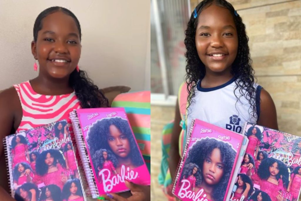 Barbie negra: menina faz própria capa de caderno vestida como a boneca e viraliza